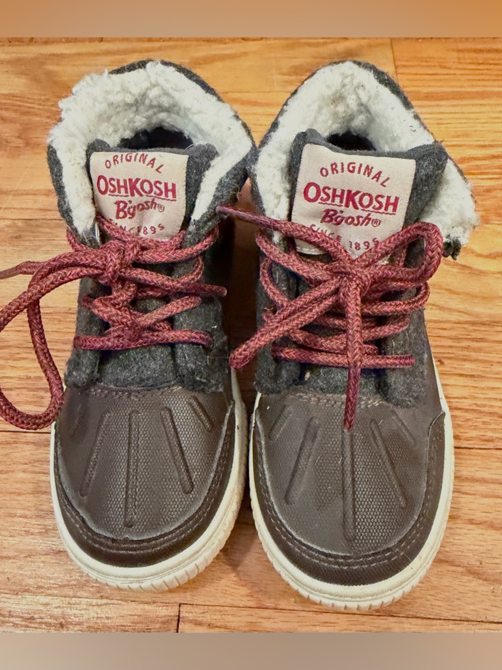 OshKosh B'gosh Brown and Red Kids Winter Lace-Up Boots